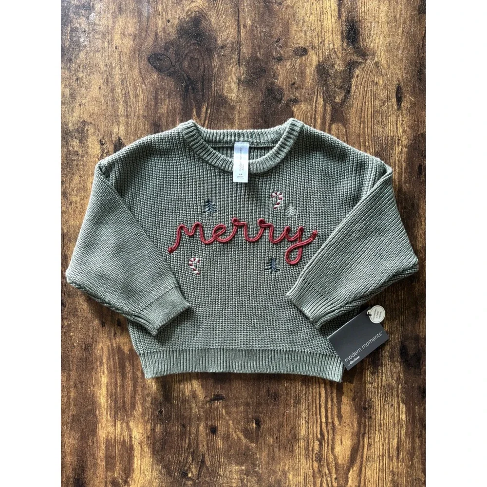 Modern Moments by Gerber Toddler Merry Christmas Knit Sweater Green 24M NWT